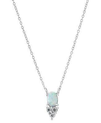 Giani Bernini Simulated Opal (3/8 ct. t.w.) & Cubic Zirconia Pendant Necklace in Sterling Silver, 16" + 2" extender, Created for Macy's