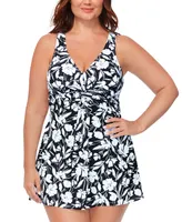 Island Escape Plus Floral-Print Magnolia Swim Dress, Created for Macy's