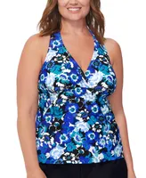 Island Escape Plus Floral-Print H-Back Tankini Top, Created for Macy's