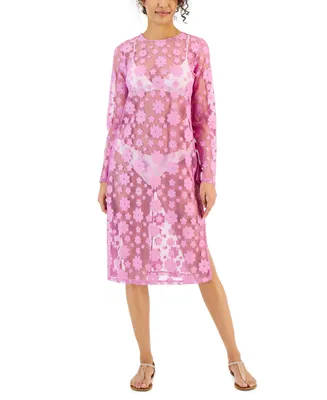 Miken Women's Crochet Long-Sleeve Tunic Cover-Up, Created for Macy's