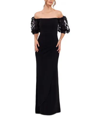 Xscape Petite Off-The-Shoulder Balloon-Sleeve Mermaid Gown