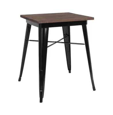 Ardennes Steel Indoor Contemporary Table With Square Rustic Wood Top