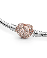 Pandora Moments Cubic Zirconia Pave Heart Clasp Snake Chain Bracelet