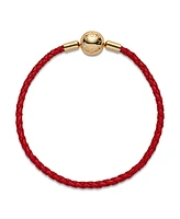 Pandora Moments 14K Gold-Plated Red Woven Leather Bracelet