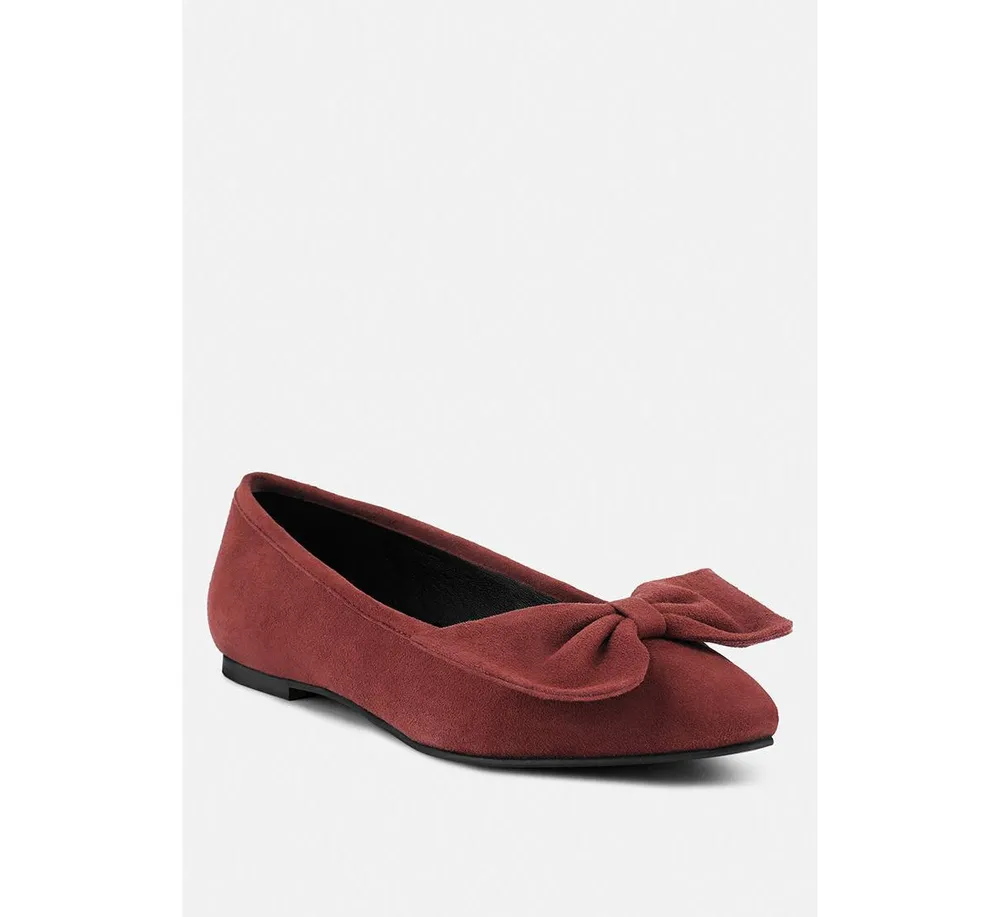 Chuckle Womens Big Bow Suede Ballerina Flats