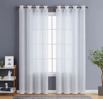 Hlc.Me Abbey Faux Linen Textured Semi Sheer Privacy Sun Light Filtering Transparent Window Grommet Long Thick Curtains Drapery Panels For Bedroom Living Room 2 Panels