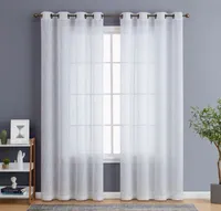 Hlc.Me Abbey Faux Linen Textured Semi Sheer Privacy Sun Light Filtering Transparent Window Grommet Long Thick Curtains Drapery Panels For Bedroom Living Room 2 Panels