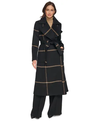 Dkny Women's Plaid Maxi Wool Blend Coat