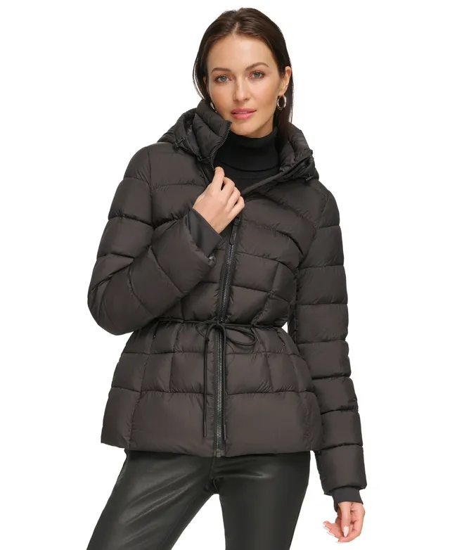 Dkny Women's Hooded Bibbed Zip-Front Puffer Coat