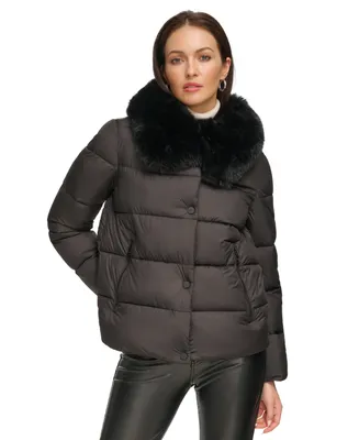 Dkny Women's Faux-Fur-Trim Collar Puffer Coat
