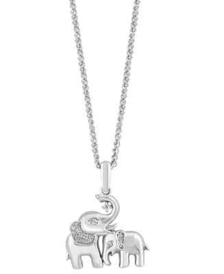 Effy Diamond Mama & Baby Elephant 18" Pendant Necklace (1/10 ct. t.w.) in Sterling Silver