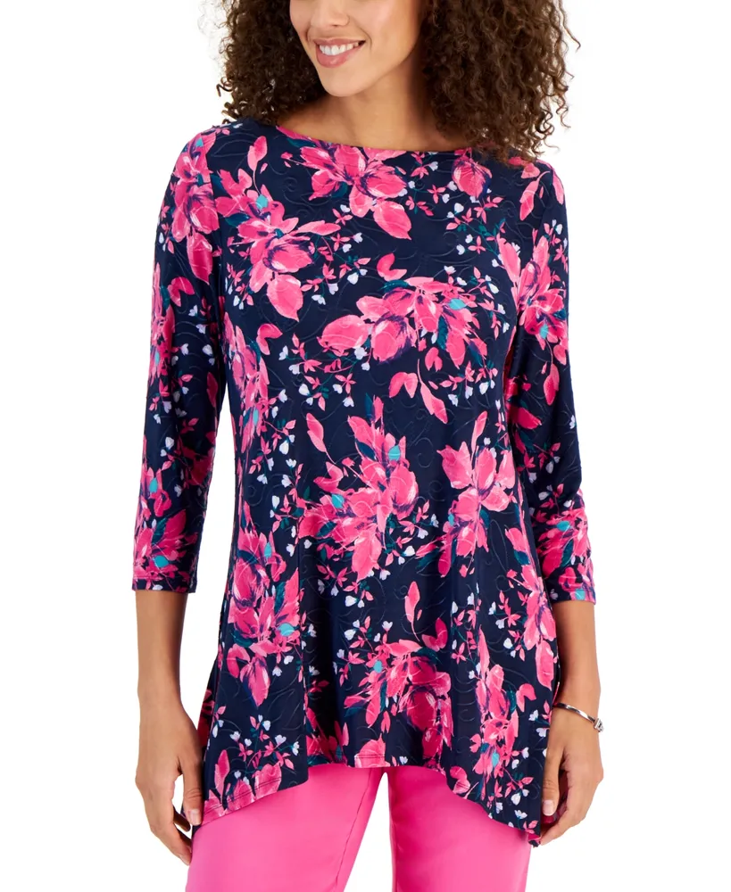 Jm Collection Women's 3/4 Sleeve Printed Jacquard Top, Created for