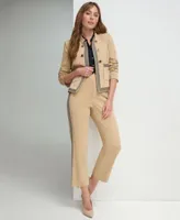 Tommy Hilfiger Womens Open Front Stripe Trimmed Blazer Sleeveless Button Front Blouse Side Striped Ankle Pants