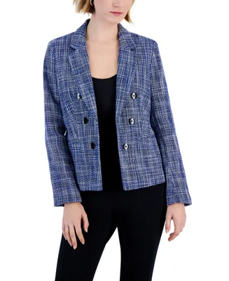 Bar Iii Women's Tweed Faux-Double-Breasted Blazer, Created for Macy's