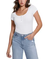 Guess Women'S Karlee Jewel-Button Ribbed Henley Top