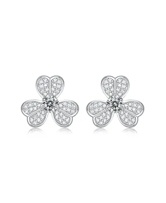 Sterling Silver White Gold Plated with 0.25ctw Lab Created Moissanite Blooming Flower Petal Stud Earrings