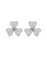 Sterling Silver White Gold Plated with 0.25ctw Lab Created Moissanite Blooming Flower Petal Stud Earrings