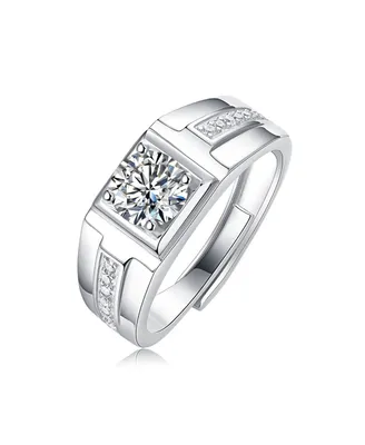 Stella Valentino Fathers Day Special: Sterling Silver White Gold Plated 1ctw Princess Cut Lab Created Moissanite Solitaire Pave Trim Engagement Men &