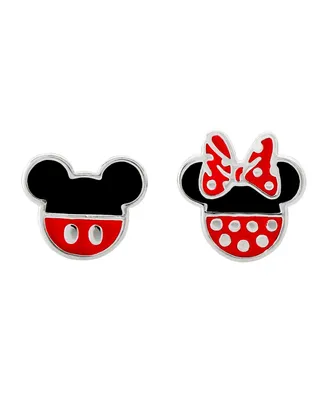 Disney Mickey Mouse and Minnie Mouse Silver Plated Mismatched Stud Earrings
