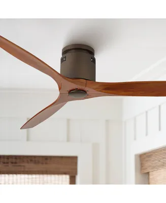 52" Windspun Rustic Farmhouse 3 Blade Hugger Indoor Ceiling Fan with Remote Control Oil Rubbed Bronze Walnut Solid Wood for Living Kitchen House Bedro