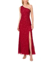 Adrianna Papell Women's Sequined One-Shoulder Gown