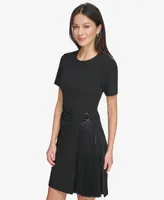 Dkny Women's Pleat-Front Round-Neck Short-Sleeve Dress