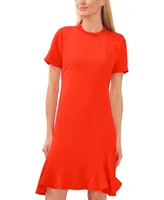 CeCe Women's Ruffle Neck Short Sleeve Godet A-Line Dress
