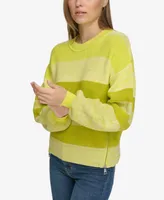 Dkny Jeans Women's Striped Side-Zip Blouson-Sleeve Sweater - Fe