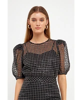 Women's Sequins Mesh Grid Top