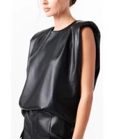 Women's Shoulder Padded Leather Top