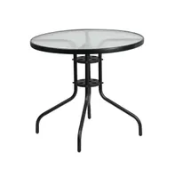 31.5" Round Tempered Glass Metal Table With Smooth Ripple Design Top