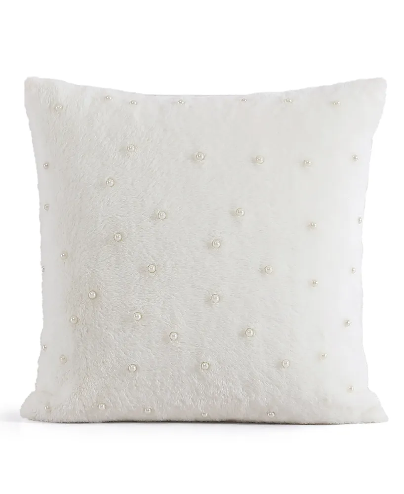 Karl Lagerfeld Paris Faux Fur Imitation Pearl Decorative Pillow, 20" x 20"