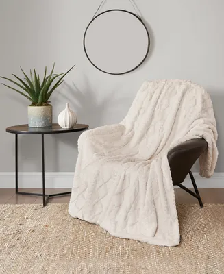 Lucky Brand Embossed Cable Faux Fur Throw, 50" x 70"