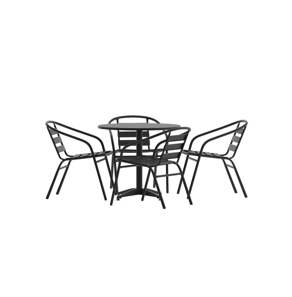 31.5'' Round Aluminum Indoor-Outdoor Table Set With 4 Slat Back Chairs