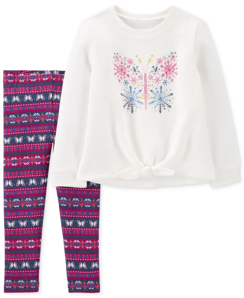 Carter's Big Girls Fuzzy Velboa Hoodie and Floral-Print Leggings, 2 Piece  Set