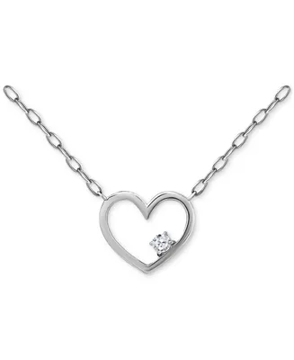 Giani Bernini Cubic Zirconia Accent Open Heart Pendant Necklace Sterling Silver, 16" + 2" extender, Created for Macy's