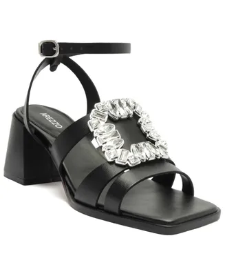 Arezzo Women's Sadie Rhinestone Mid Block Sandals