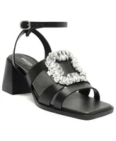 Arezzo Women's Sadie Rhinestone Mid Block Sandals 