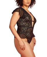 Hauty Plus Plunge Neck Laced Bodysuit 1 Pc Lingerie