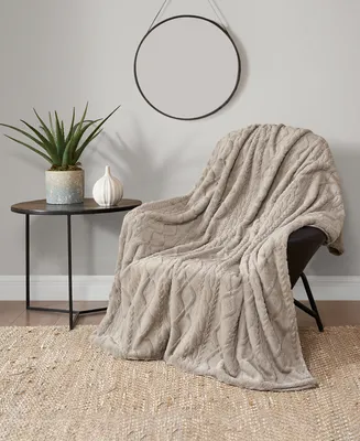 Lucky Brand Embossed Cable Faux Fur Throw Blanket, 50" x 70"