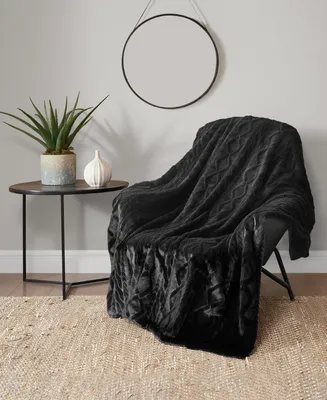 Lucky Brand Embossed Cable Faux Fur Throw, 50" x 70"