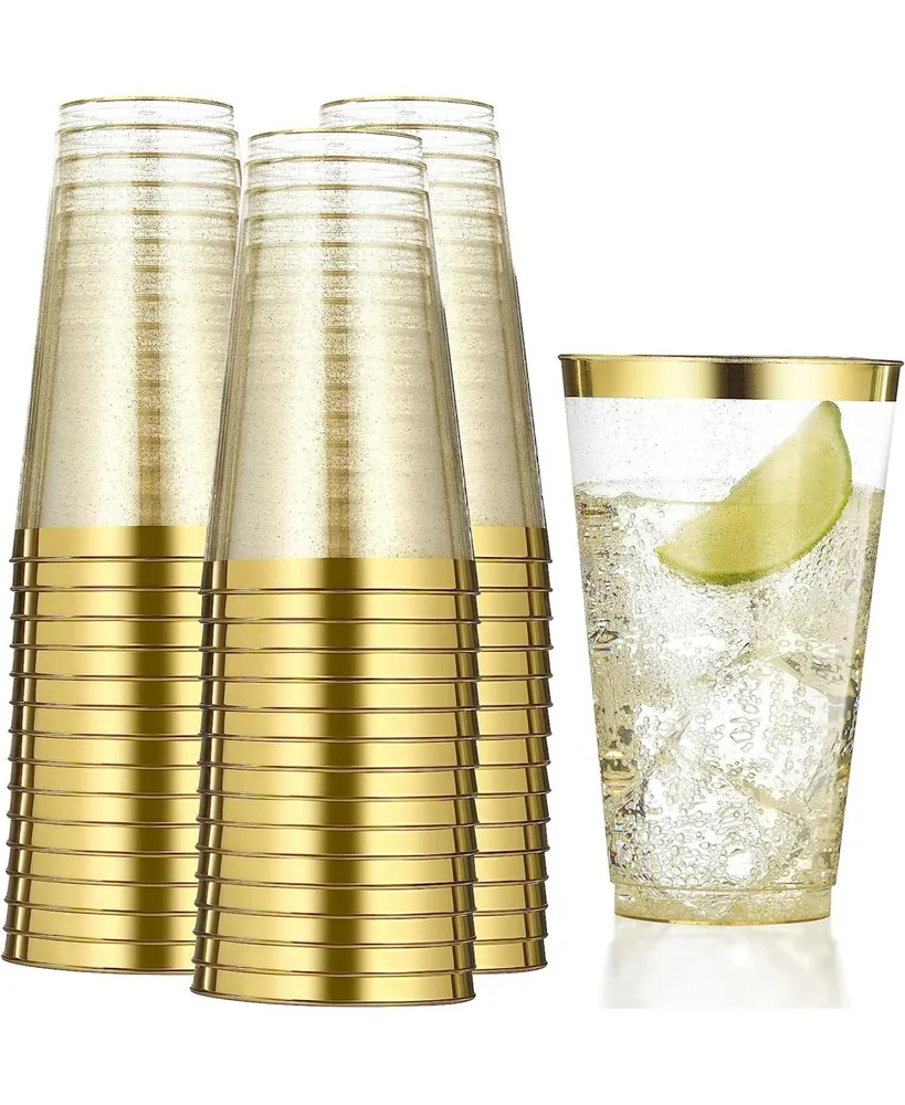 Exquisite Gold Disposable Plastic Cups - 100 Pack 12 oz Plastic Cups - Colored Disposable Cups - Durable Party Cups - Plastic Disposable Drinking