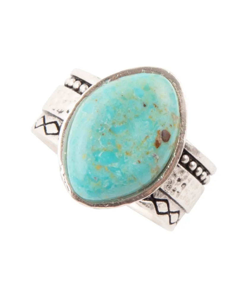 Barse Hammered Genuine Turquoise and Sterling Silver Abstract Ring