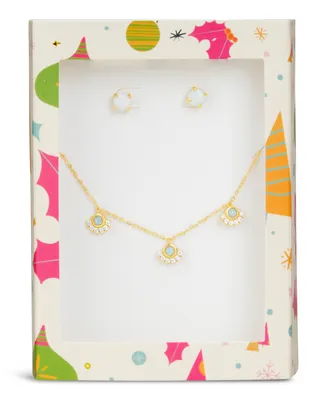 Sterling Forever Opal Stud Earrings and Necklace Tis The Season Gift Set