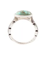 Barse Feather Genuine Turquoise Oval Band Ring