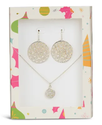 Sterling Forever Lace Dangle Earrings and Pendant Necklace Tis The Season Gift Set