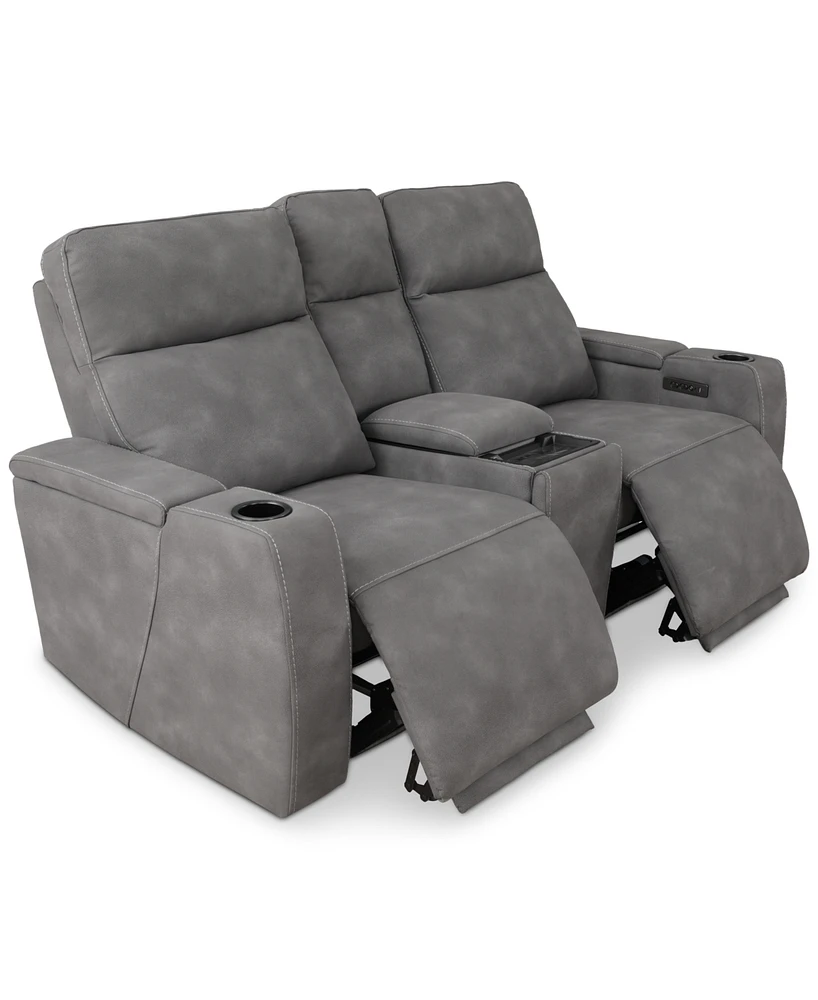 Greymel 74" Zero Gravity Fabric Loveseat with Console and Power Headrests, Created for Macy's