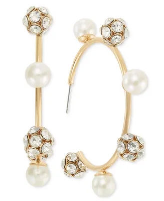 I.n.c. International Concepts Large Pave Fireball & Imitation Pearl C-Hoop Earrings, Created for Macy's