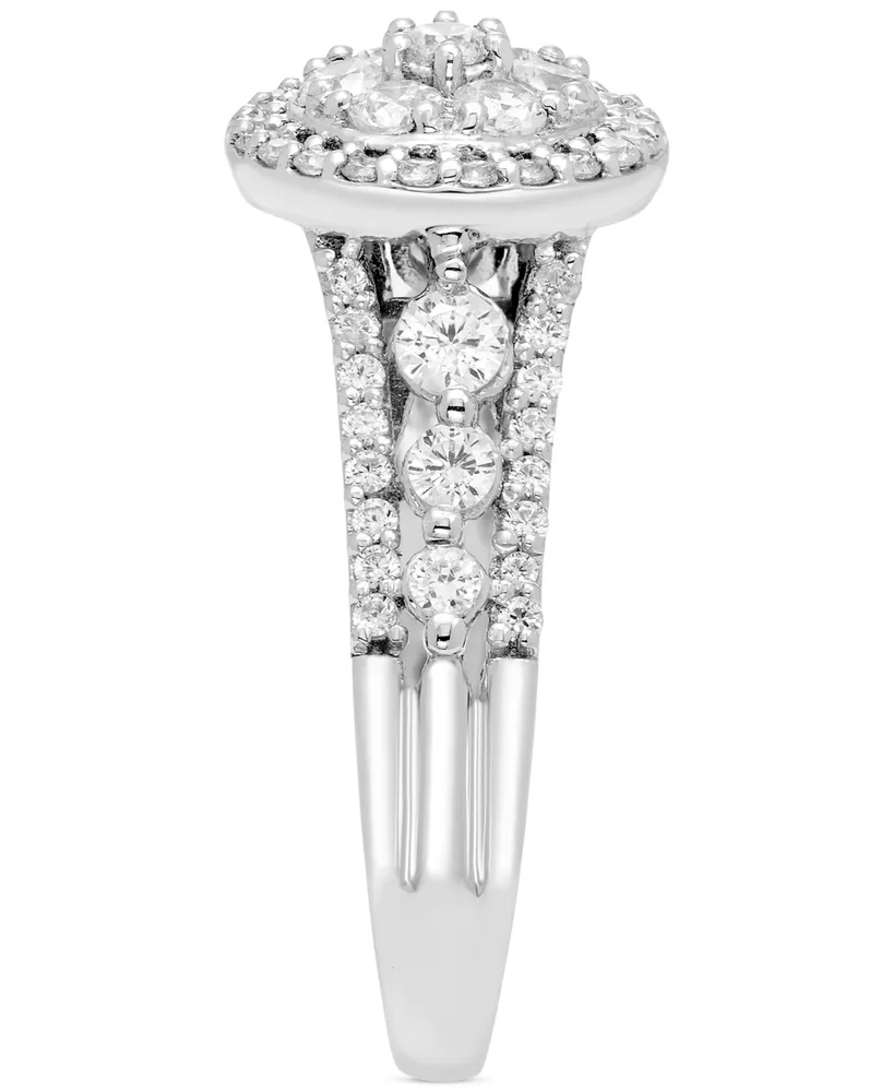 Diamond Halo Cluster Engagement Ring (1 ct. t.w.) in 14k White Gold