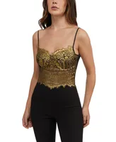 Bebe Women's Metallic Foiled Lace Bustier Top